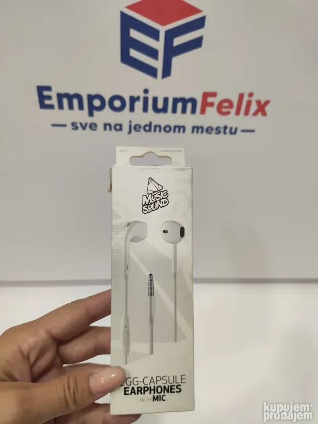 Music sound, slušalice za telefon sa mikrofonom, bela