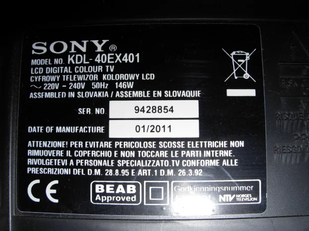 TV Sony KDL-40EX401, neispravan