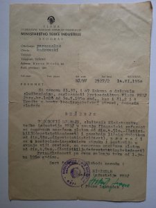 Rešenje Ministarstva teške industrije, 14.06.1950