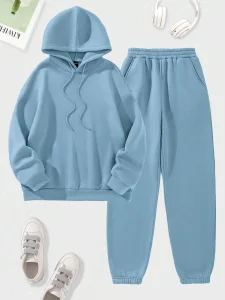 Men Kangaroo Pocket Thermal Lined Drawstring Hoodie & Sweatp