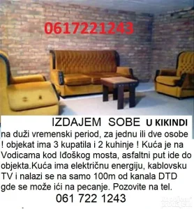 izdajem  nameštene sobe u Kikindi 0617221243