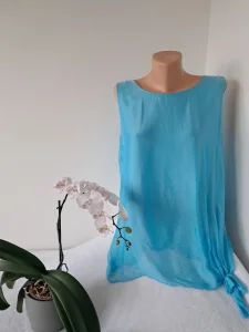 Plava svilena bluza bez rukava vel L XL