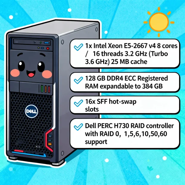 Dell T430 E5-2667 v4 128 GB H730 Raid + HBA330 16x sff