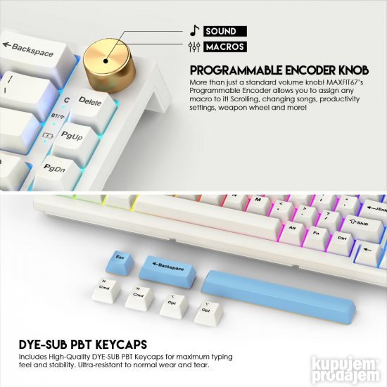 Tastatura Mehanicka Gaming Fantech MK858 RGB Maxfit67  Bela