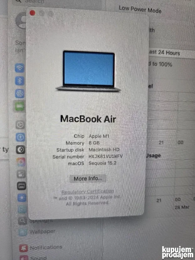 MacBook Air M1 8GB/256GB CYCLE COUNT 9, BATERIJA 100%