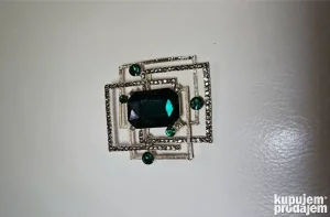 Zeleno zlatni broš sa kristalom, besprekoran