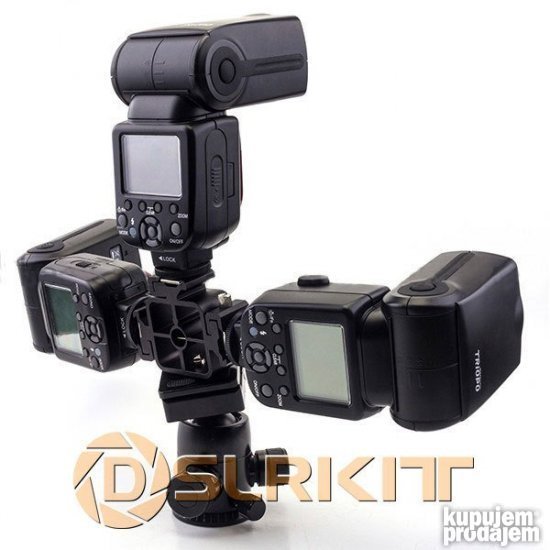 Trostruki adapter  Hot Shoesa 1/4" LED osvetljenje, za blic