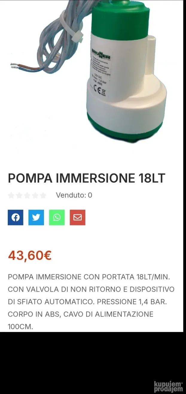 BRUNER kamperska pumpa za vodu 12 V 18 lit/min