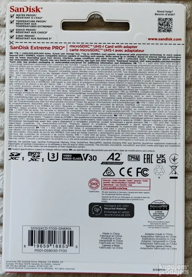 SanDisk Extreme PRO 1TB A2 Micro SD Card SDXC 200 mb/s
