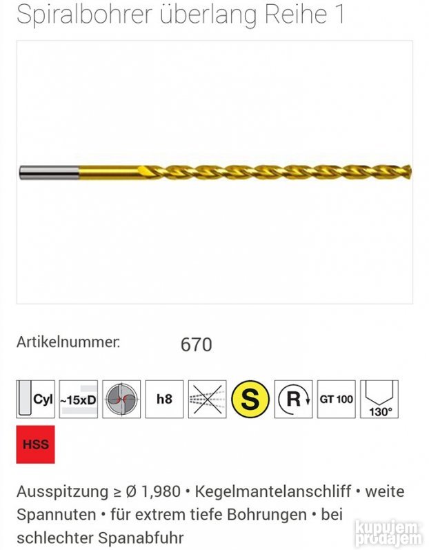 Guhring - vrlo duga cilindricna spiralna burgija 670 671