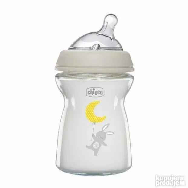 Chicco nf staklena flašica,250ml,silikon, 0+m