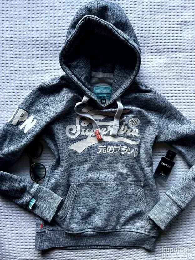 SUPERDRY ORIGINAL zenski sivi duks sa kapuljacom M KAO NOV