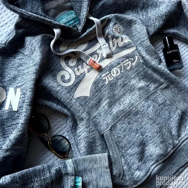 SUPERDRY ORIGINAL zenski sivi duks sa kapuljacom M KAO NOV