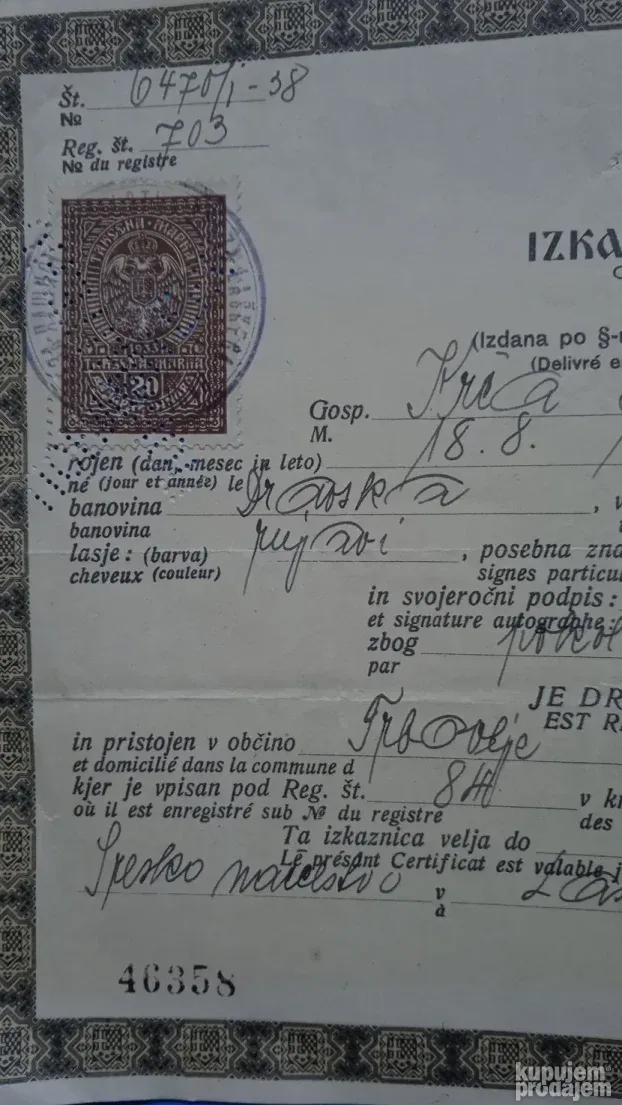 Izkaznica o državljanstvu, 1938