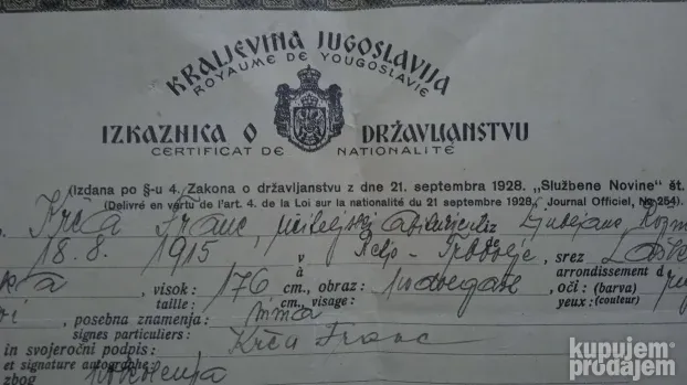 Izkaznica o državljanstvu, 1938