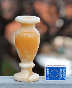 Vintage Onyx žuta vrtložna mermerna vaza/ svećnjak 630 gr!