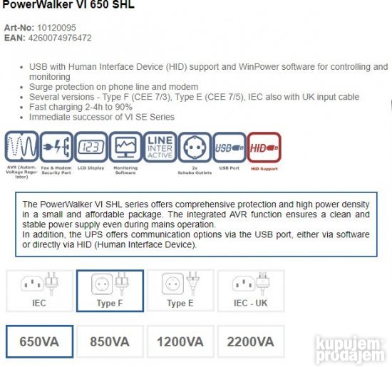 Ups Uredjaj PowerWalker VI 650 shl