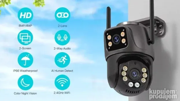 4K 8MP HD Wifi PTZ Kamera sa Dvostrukom Kamerom Model 2025