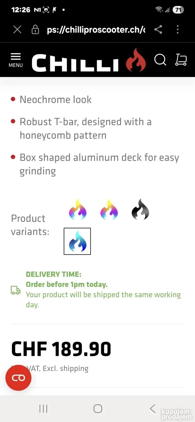 Chili pro scuter, aluminoum