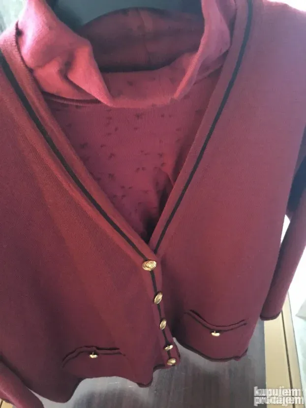 DŽEMPER i ROLKA ženski, kvalitet,vuna i pamuk,bordo,br 48,UK