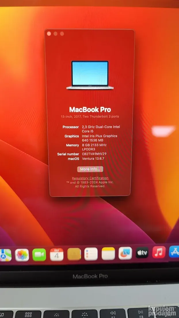 Macbook PRO 13 2017 Core i5 8gb 256ssd 2K retina