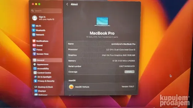 Macbook PRO 13 2017 Core i5 8gb 256ssd 2K retina