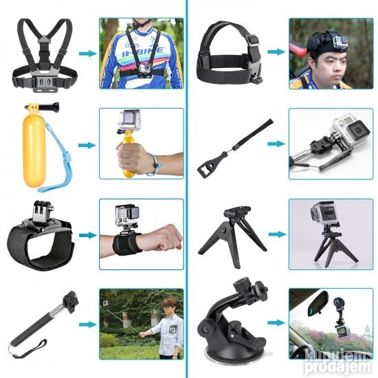 Komplet GoPro Akciona Kamera Nosac Glavu Grudi Vakumski Nosa