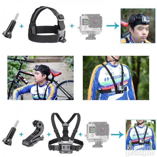 Komplet GoPro Akciona Kamera Nosac Glavu Grudi Vakumski Nosa