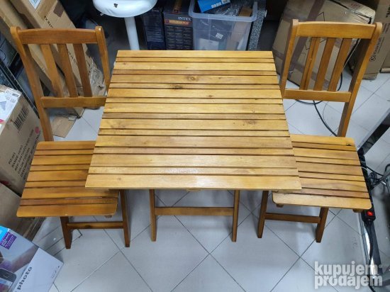 Set Dve Drvene Stolice i Stocic (Rasklopivi) - Bistro