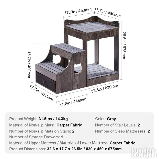 Dupli Krevet Za Kucne Ljubimce 83x45x67,5 cm