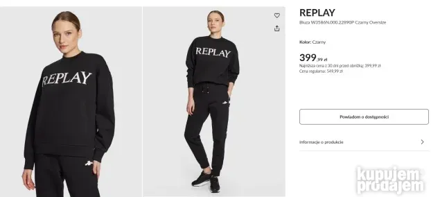 REPLAY ORIGINAL NOV zenski crni duks XXS - S etiketa poklon