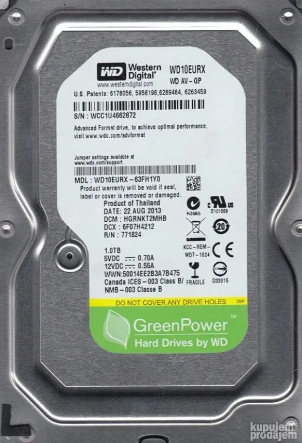 HDD 3.5 1TB WD10EURX WD AV-GP Green IntelliPower 64MB SAT3