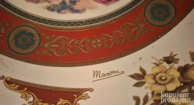 Vrhunska velika oslikana frutijera - porculan mesing -potpis