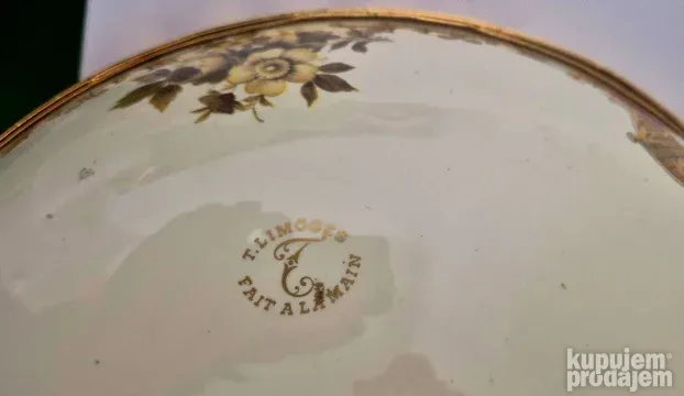 Vrhunska velika oslikana frutijera - porculan mesing -potpis