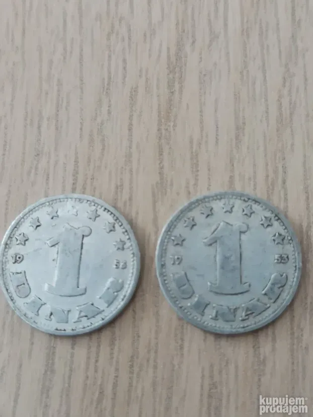 Dve kovanice aluminijumske od jednog dinara iz 1953