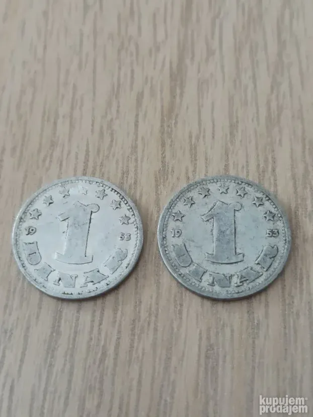 Dve kovanice aluminijumske od jednog dinara iz 1953