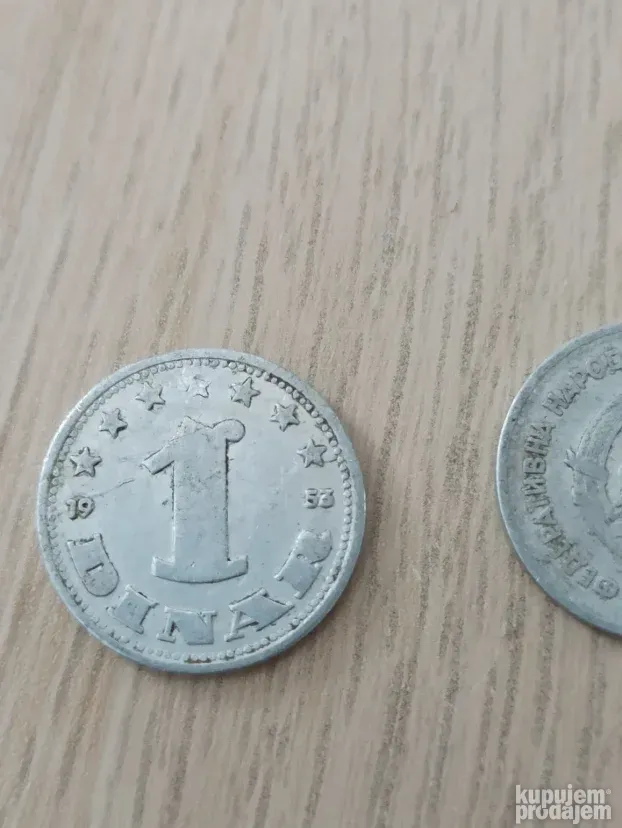 Dve kovanice aluminijumske od jednog dinara iz 1953