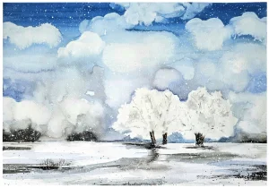 Tiha zima - akvarel 42x30cm