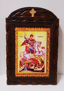 Unikatna Ikona u luxuznom duborez ramu 42x30-Sveti Djordje 3