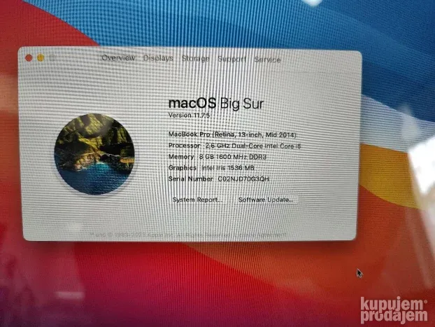 Macbook PRO 13 2014 RETINA Core i5 8gb 256ssd Big Sure