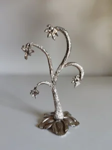 stalak za nakit, drvo palme, Mirella, Engleska, posrebren