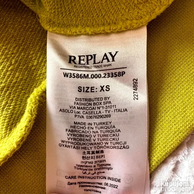 REPLAY ORIGINAL NOV zeleni oversajz duks XS S etiketa poklon