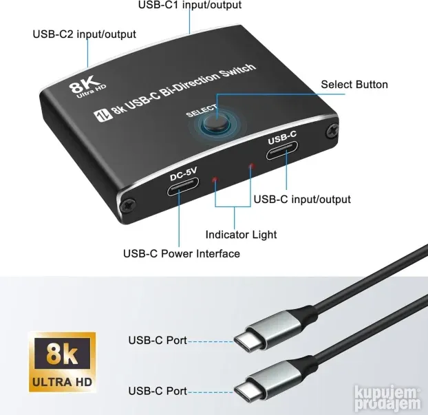 KT-CSW321 USB C Switch sa 3 Thunderbolt 4 ul.