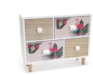 Dekorativni ormarić sa fiokama flamingo motiv