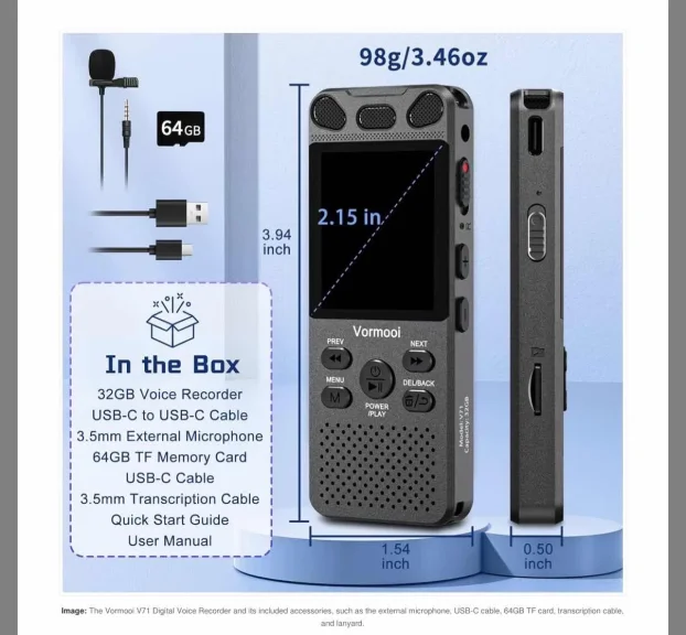 Diktafon 32Gb memorije, stereo mikrofon V71