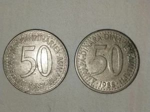 Kovanice 50 dinara iz 80-ih godina,2 komada,SFR Jugoslavija