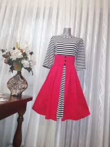 haljina na pruge sa crvenom glohnom vel.XL