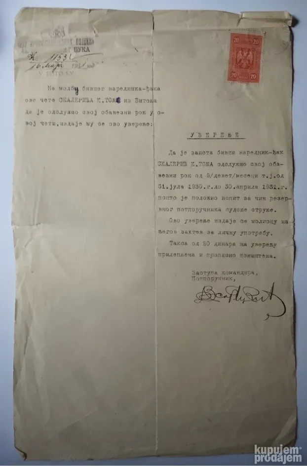 Uvereje, Četa prikomandovanih vojnika, 1931