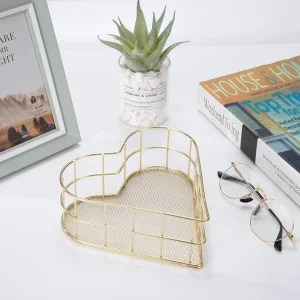 Žičana korpica u obliku srca, zlatna, 15 x 6 x 17 cm