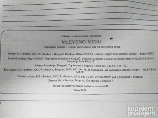 NADA specijalno izdanje MLEVENO MESO iz 1989 godine